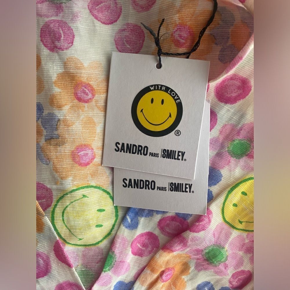Sandro París Smiley Mini Dress Multicolored Short Sleeve Sz 34 US XS NWT - Picture 16 of 16